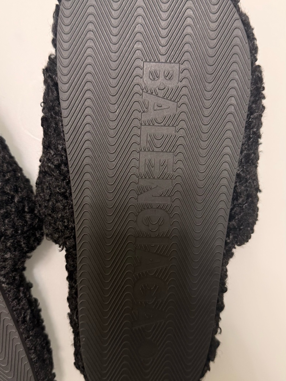 Balenciaga Black Sherpa Slide Sandals with Red & White Logo Stripe - Picture 6 of 7